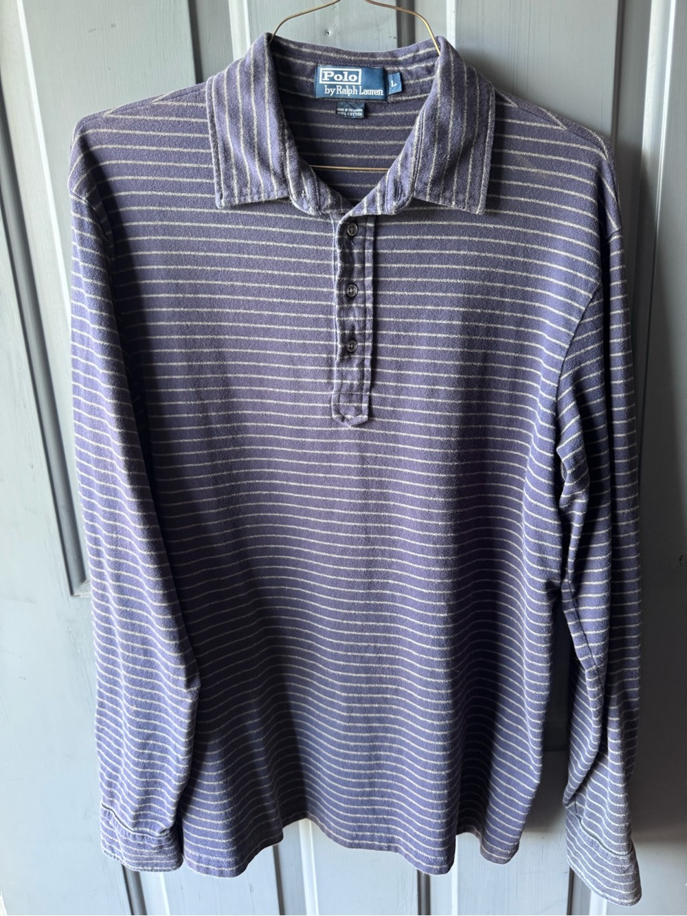 Ralph Lauren Striped Long-Sleeve Polo in Blue & Gray